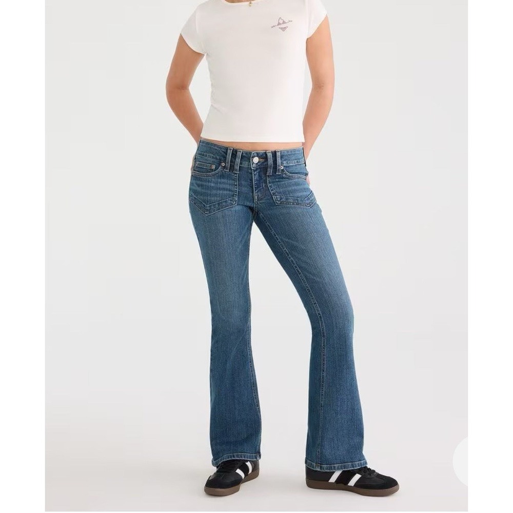 NWOT Aéropostale Low Rise Flare Women's Blue Denim Jeans Dark Wash Size 16 Y2K